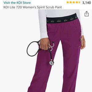 KOI Lite 720 Spirit Large Petite Raspberry Stretch Scrub Pants Elastic Waist